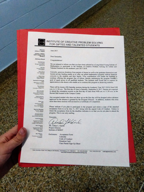 Samantha McGloin letter.