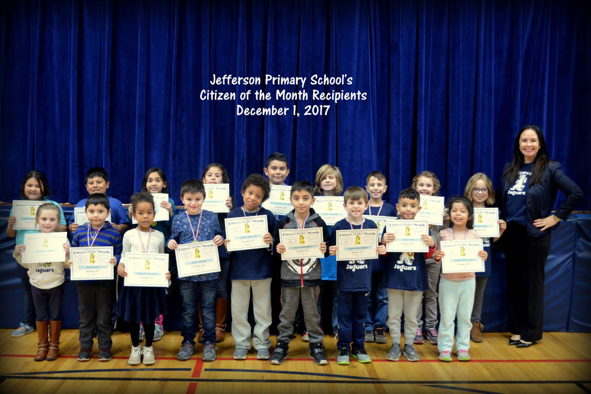 Principal Valerie Capitulo-Saide with Jefferson's November Citizens of the Month. 