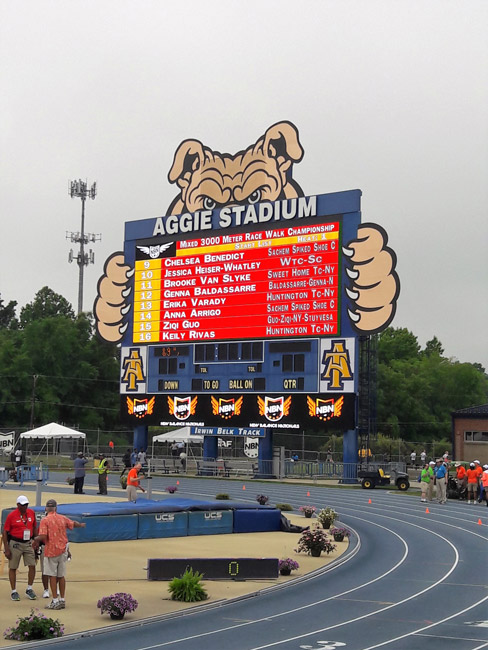 The Blue Devils' names are posted on the huge scoreboard at the nationals.