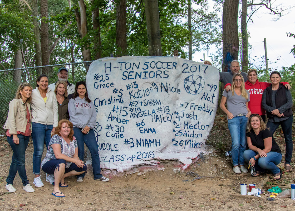 Parents of Huntington girls' soccer seniors painted The Rock at the high school. 