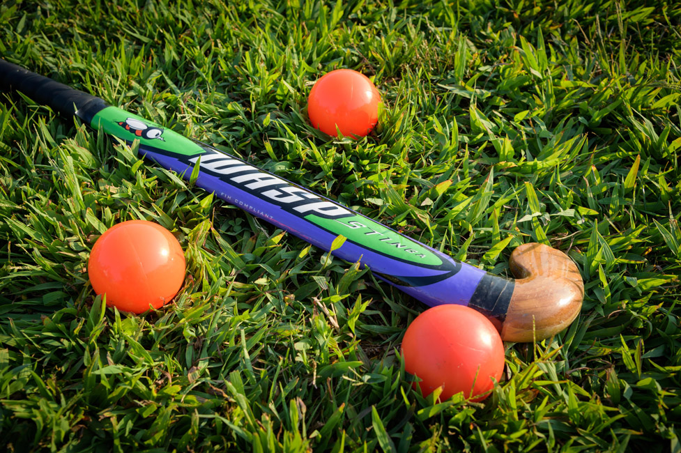 field hockey sticks and ball