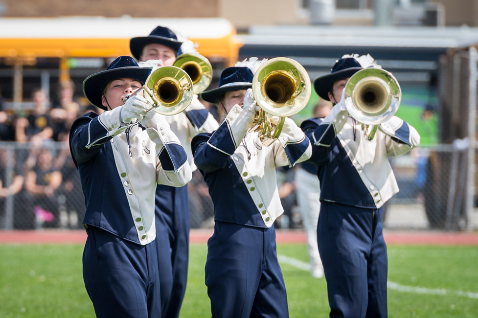 The Huntington Blue Devil marching band won its first competition. 