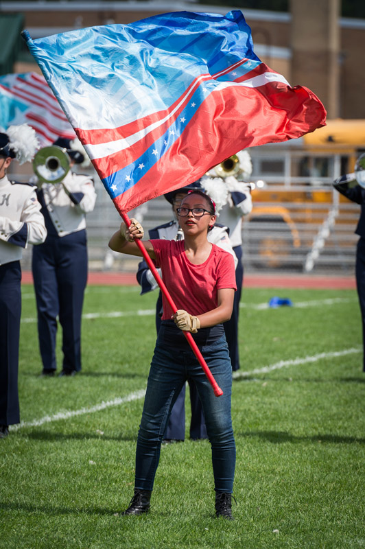 Blue Devil color guard members