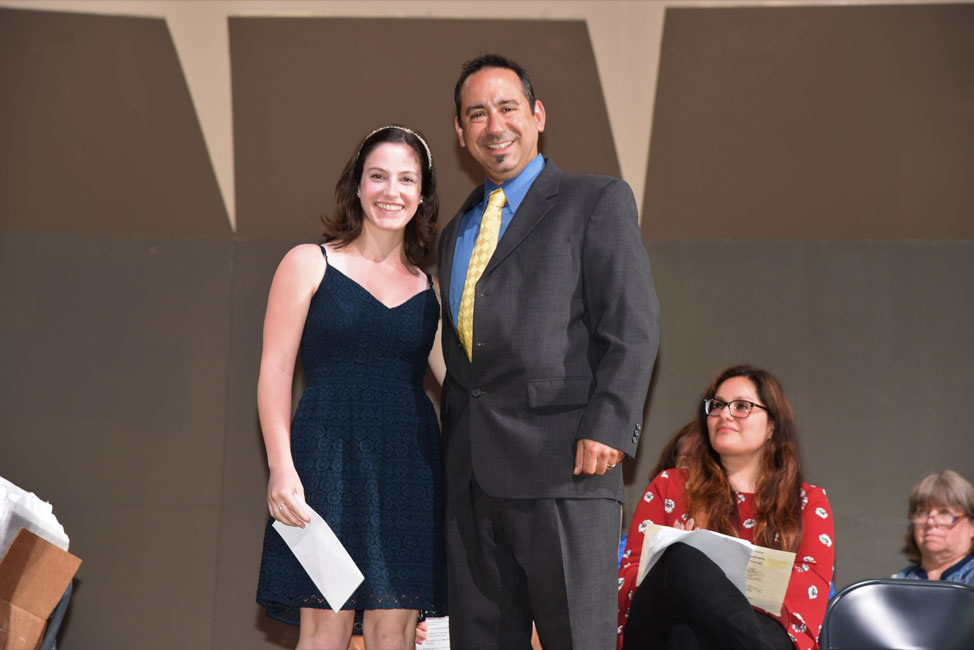 Vandersall scholarship recipient Katie Riley with Huntington music teacher Jason Giachetti.