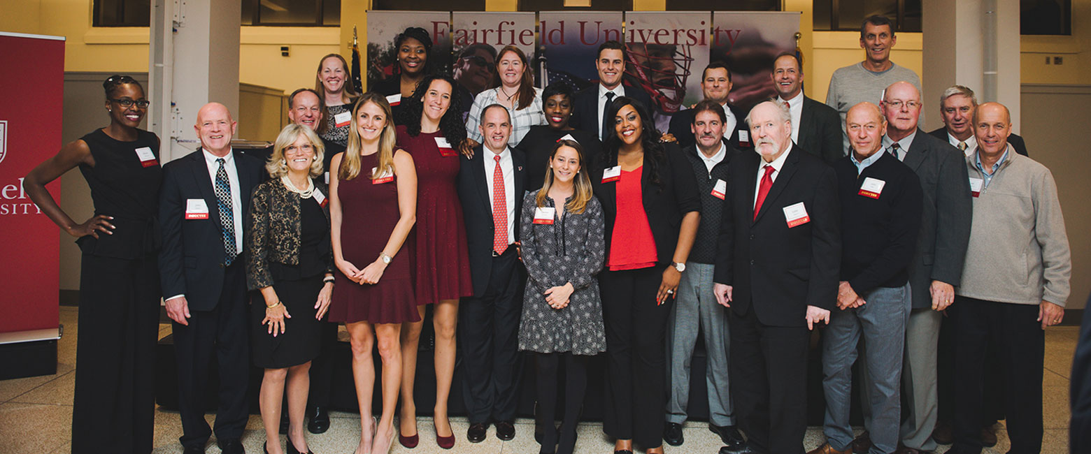 Lauren Thomas-Desiderio (front row center) at Fairfield University's Athletic Hall of Fame induction.