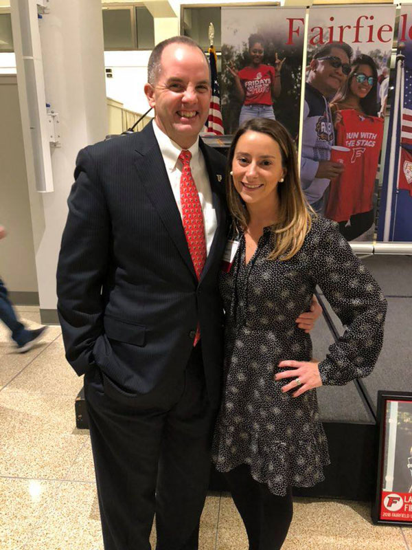 Lauren Thomas-Desiderio with Fairfield Athletic Director Paul Schlickmann at the Hall of Fame induction.