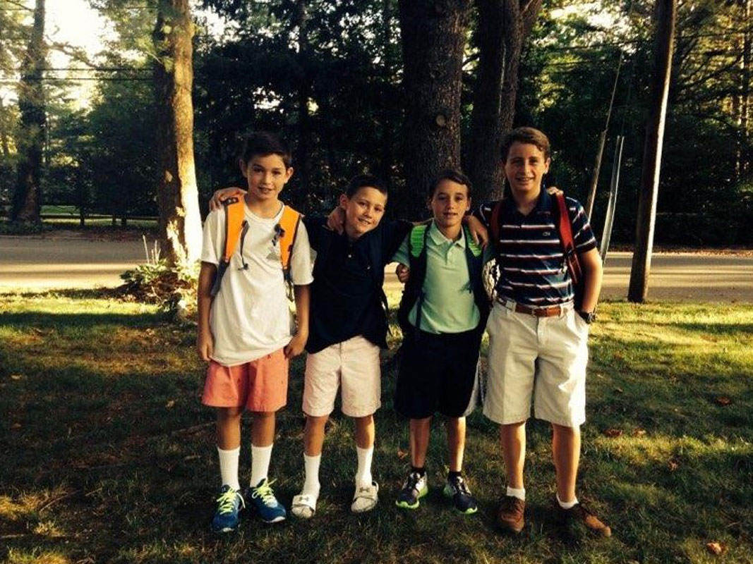 Charlie O'Rourke (second from left) on his first day at J. Taylor Finley Middle School.