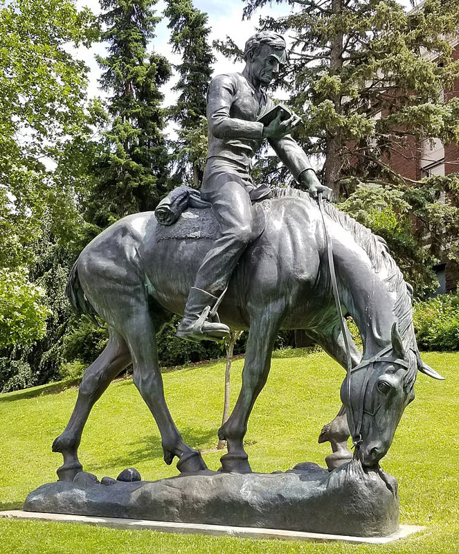 A sculpture titled Young Abe Lincoln on Horseback by Anna Hyatt Huntington, on the ESF campus.