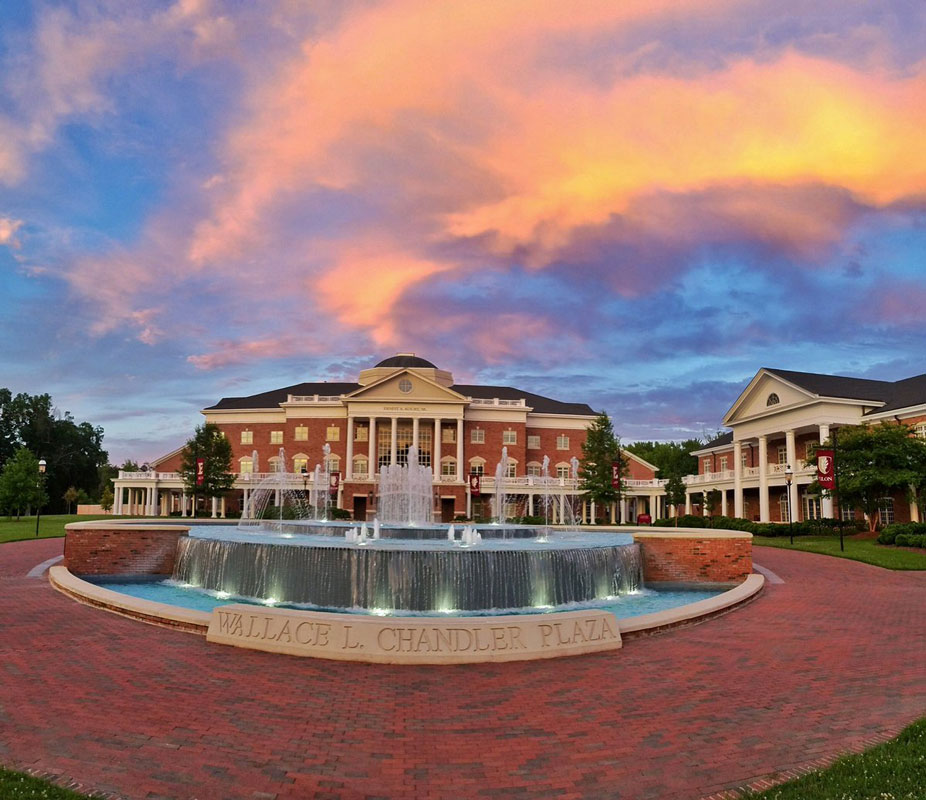 Elon University is located in North Carolina on a 656 acre suburban campus