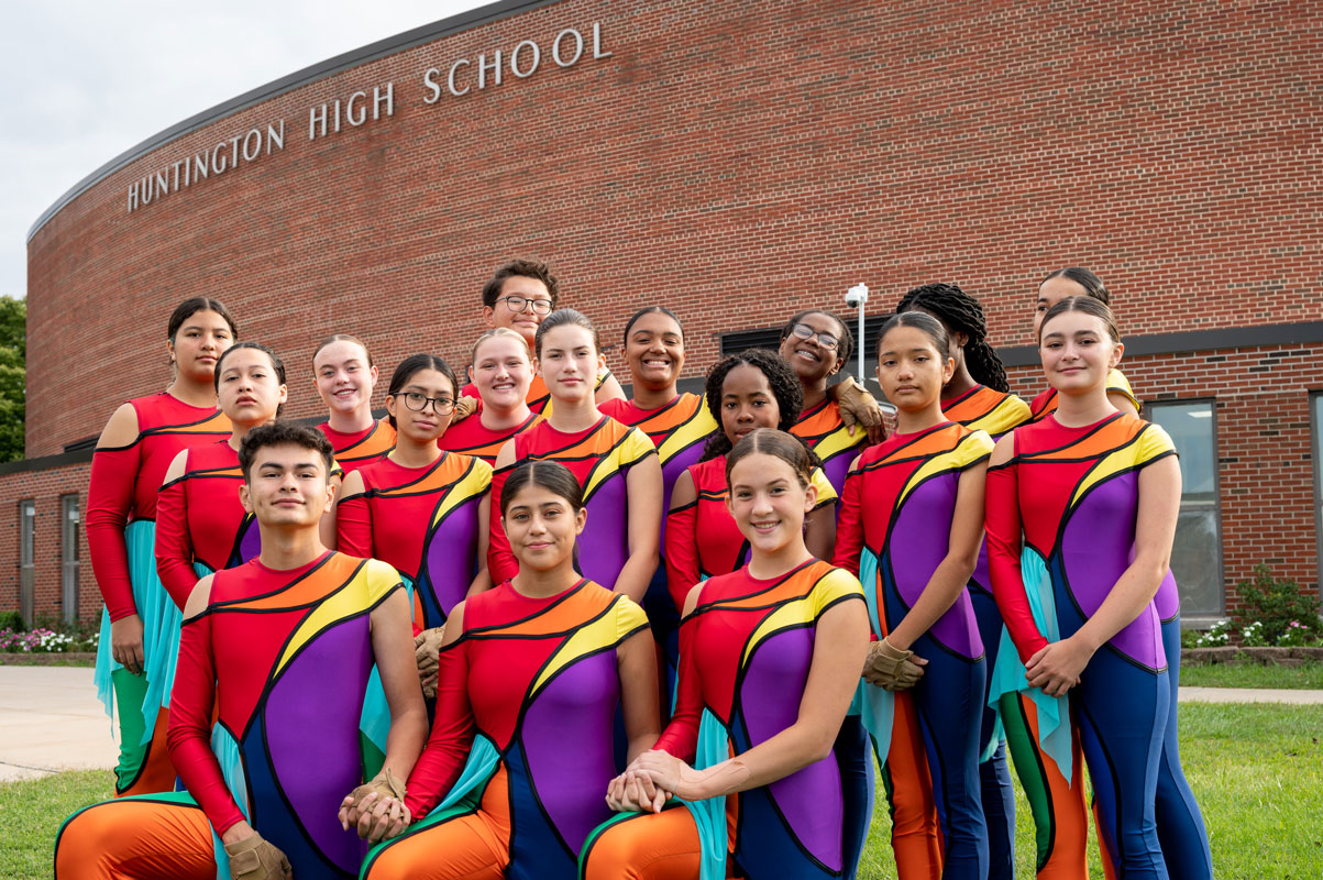 The Huntington Blue Devil marching band's color guard unit. (Darin Reed photo.)