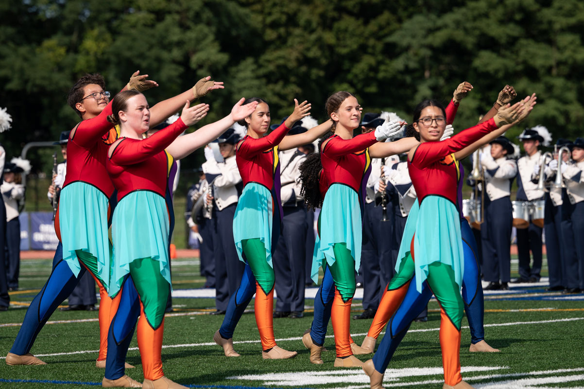 The Blue Devil band's color guard in action. (Darin Reed photo.)