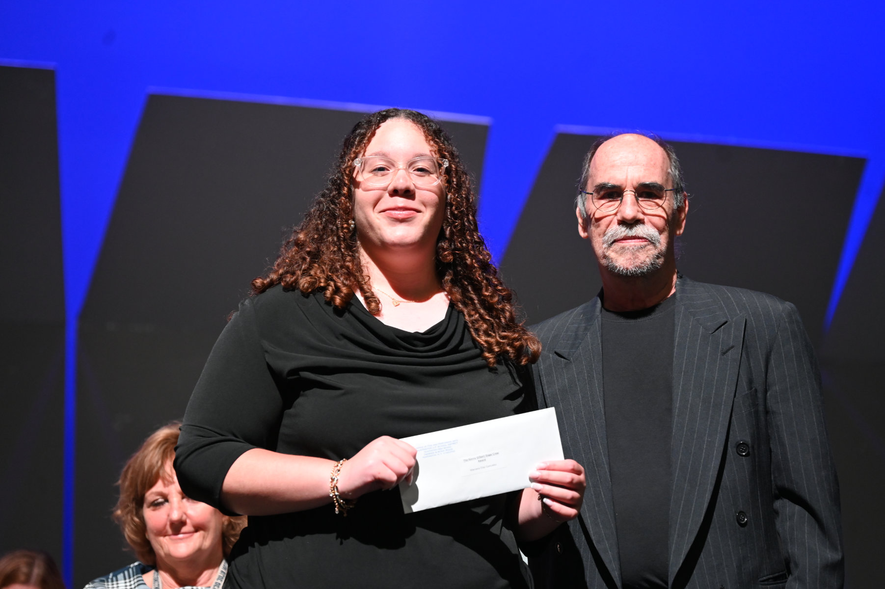  Stage Crew Award recipient Mariana Diaz with Kenny Gilbert   