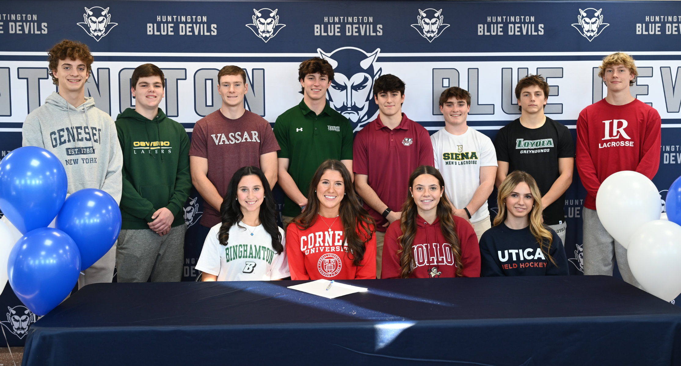  These twelve Blue Devil senior athletes have commitment to colleges to play on their sports teams.   