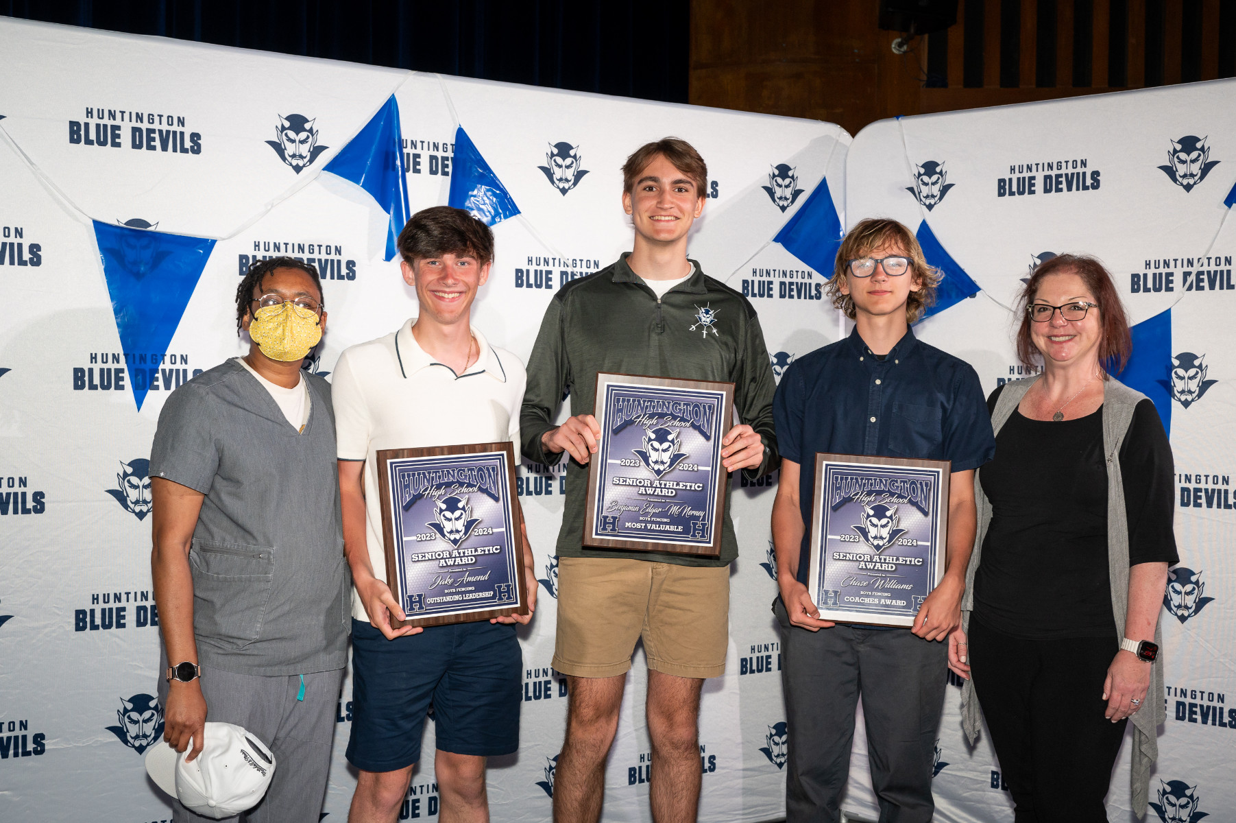  Jake Amend, Ben Edgar-McNerney and Chase Williams with coaches Vincent O'Garra and Michelle O'Brien. (Darin Reed photo.  