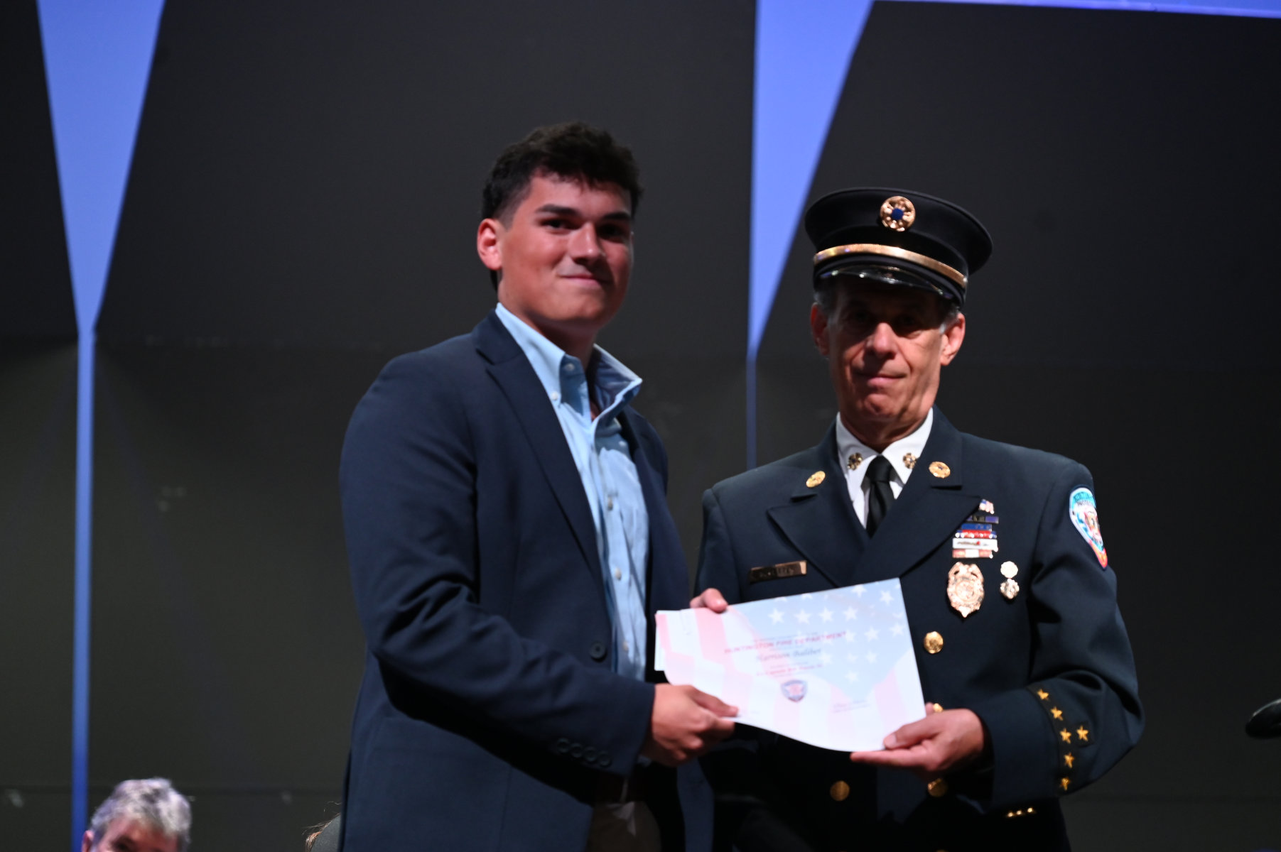  Bill Harris Sr. Award for Baseball recipient Harry Baliber with Ex-Chief Neil Getter   