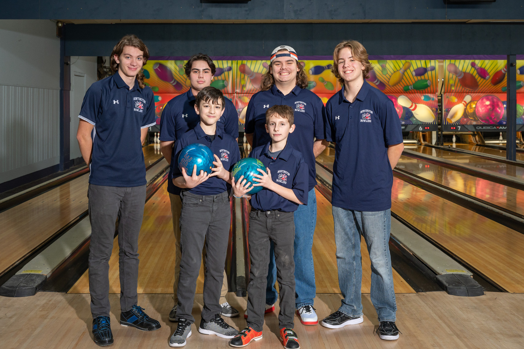  Huntington varsity bowling team members at Larkfield Lanes in East Northport. (Darin Reed photo)  