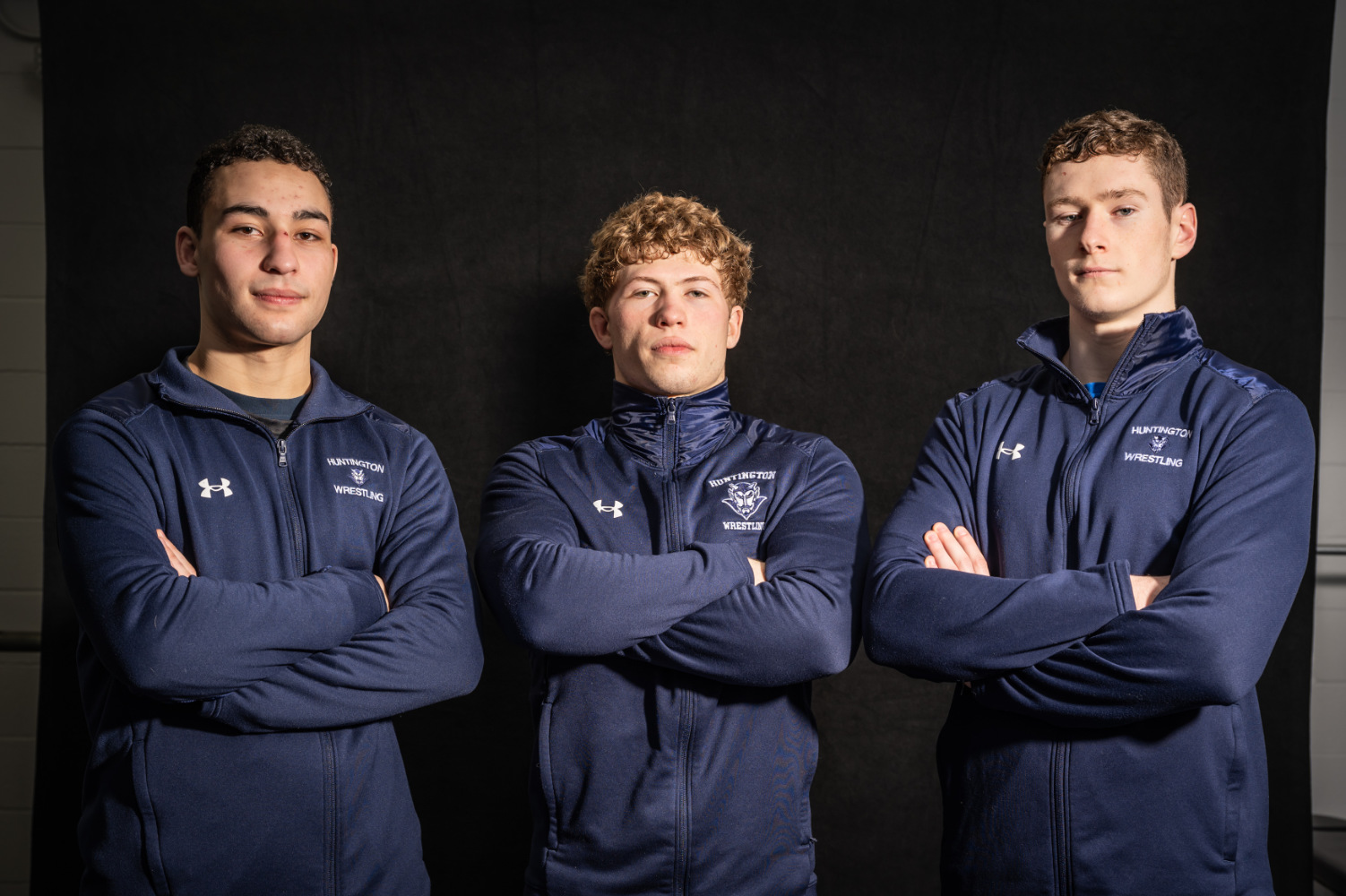  Huntington wrestling captains Max Casiano, Christian St. John and Tom Smith. (Rachel Learned photo)  