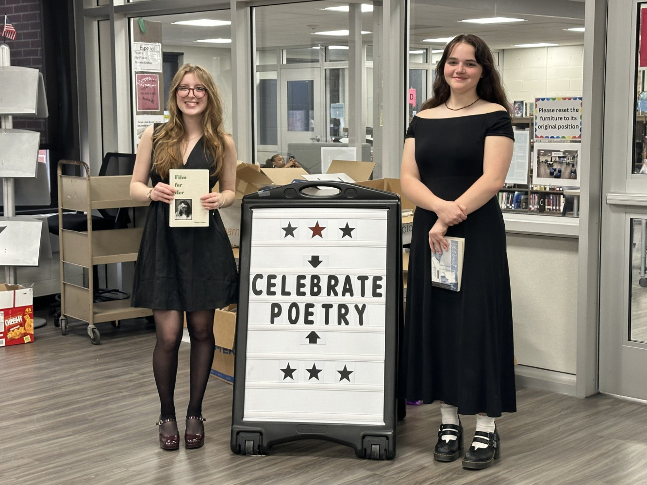   Lily Tierney (president), Anne Tyrrell (vice president) at the recent poetry cafe. 