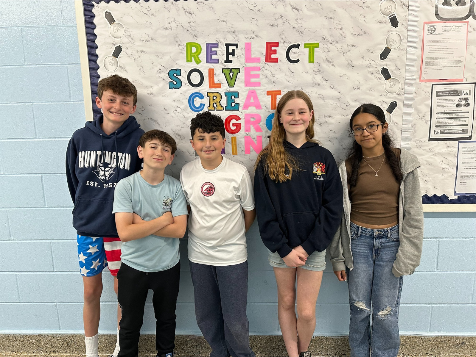  Sixth graders Conor Kuhn (Woodhull), Owen Hoffman (JASM), Harry Gross (JASM), Mia Hodgkinson (JASM), and Angie Ramos Alejandro (Woodhull).  