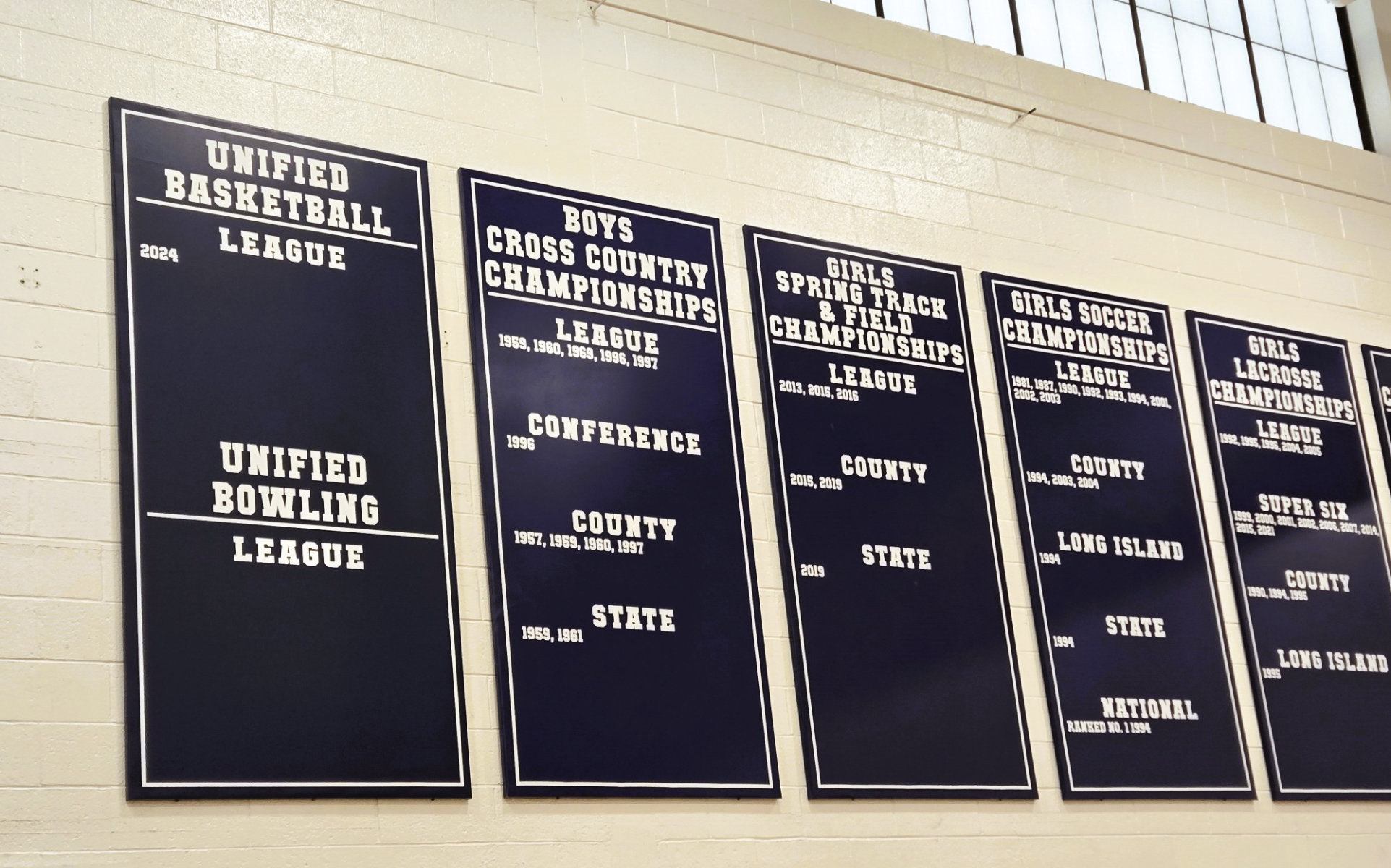  The new Unified Sports championship banner in Louis D. Giani Gymnasium   