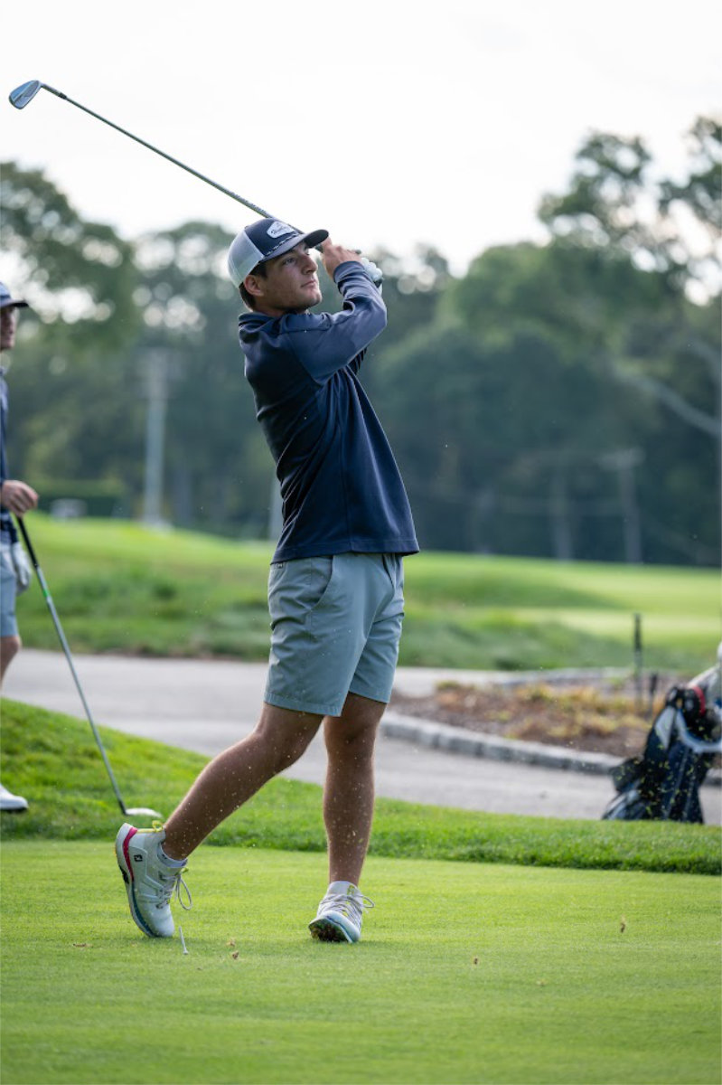  Will Fallon tees off at the Huntington Crescent Club. (Darin Reed and Rachel Learned photo.) 