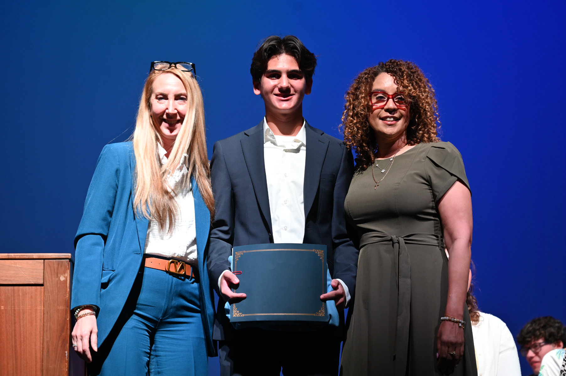 Moonjumpers scholarship recipient Anthony Addeo with Melanie Mazzeo and Carineh Mendez (2)