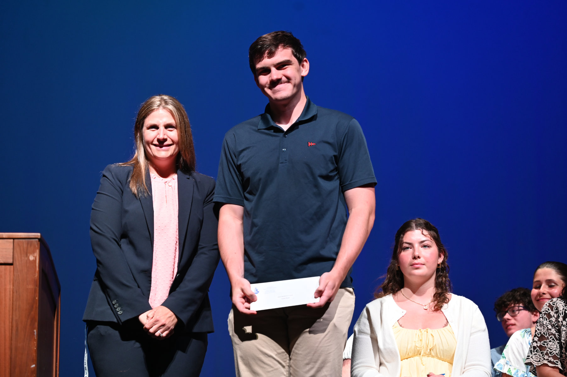 Asst. Principal Trish Avelli with Robert Buchanan Award winner Nick Plachta