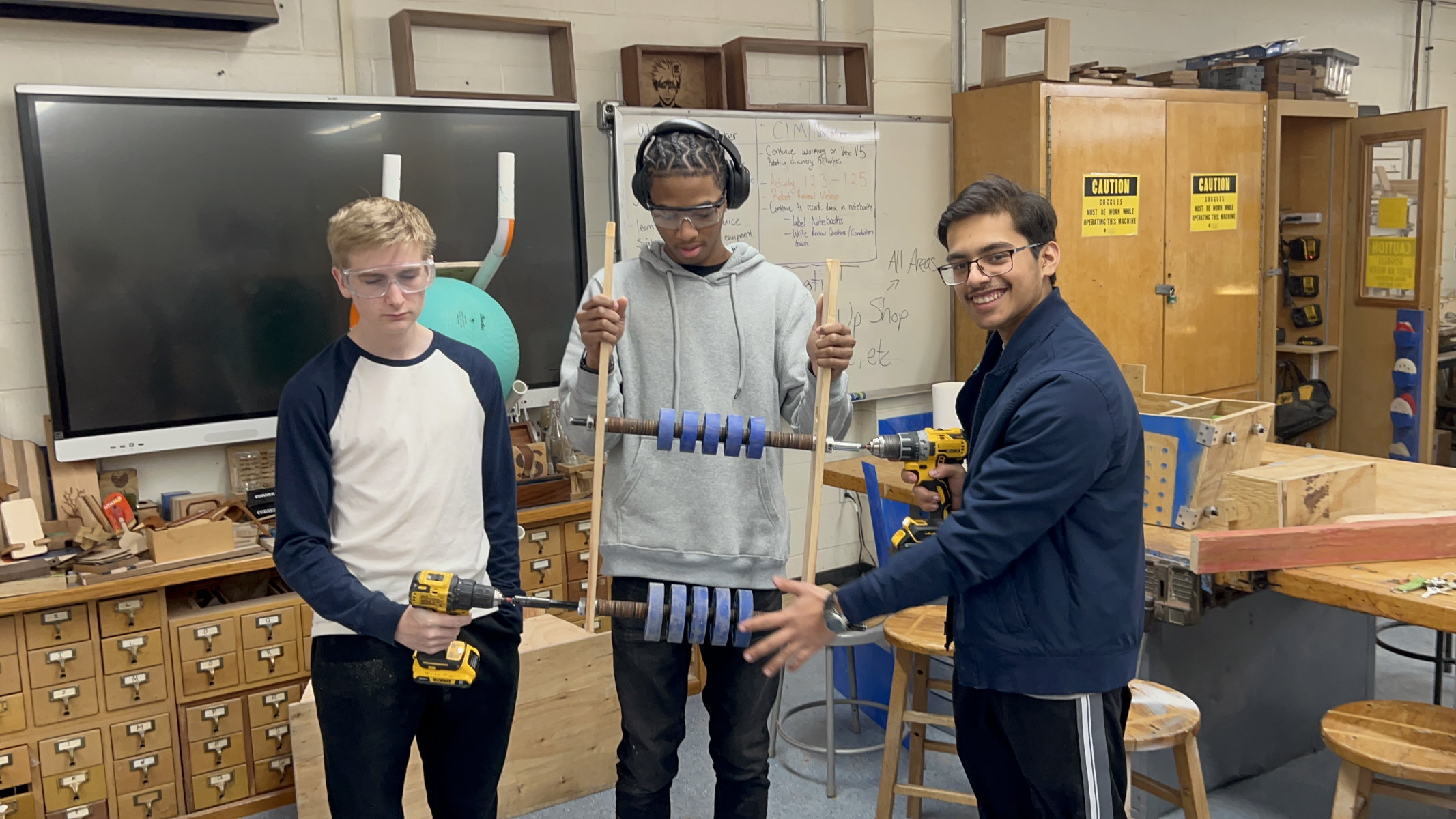  Huntington Robotics team members at work at the high school.  