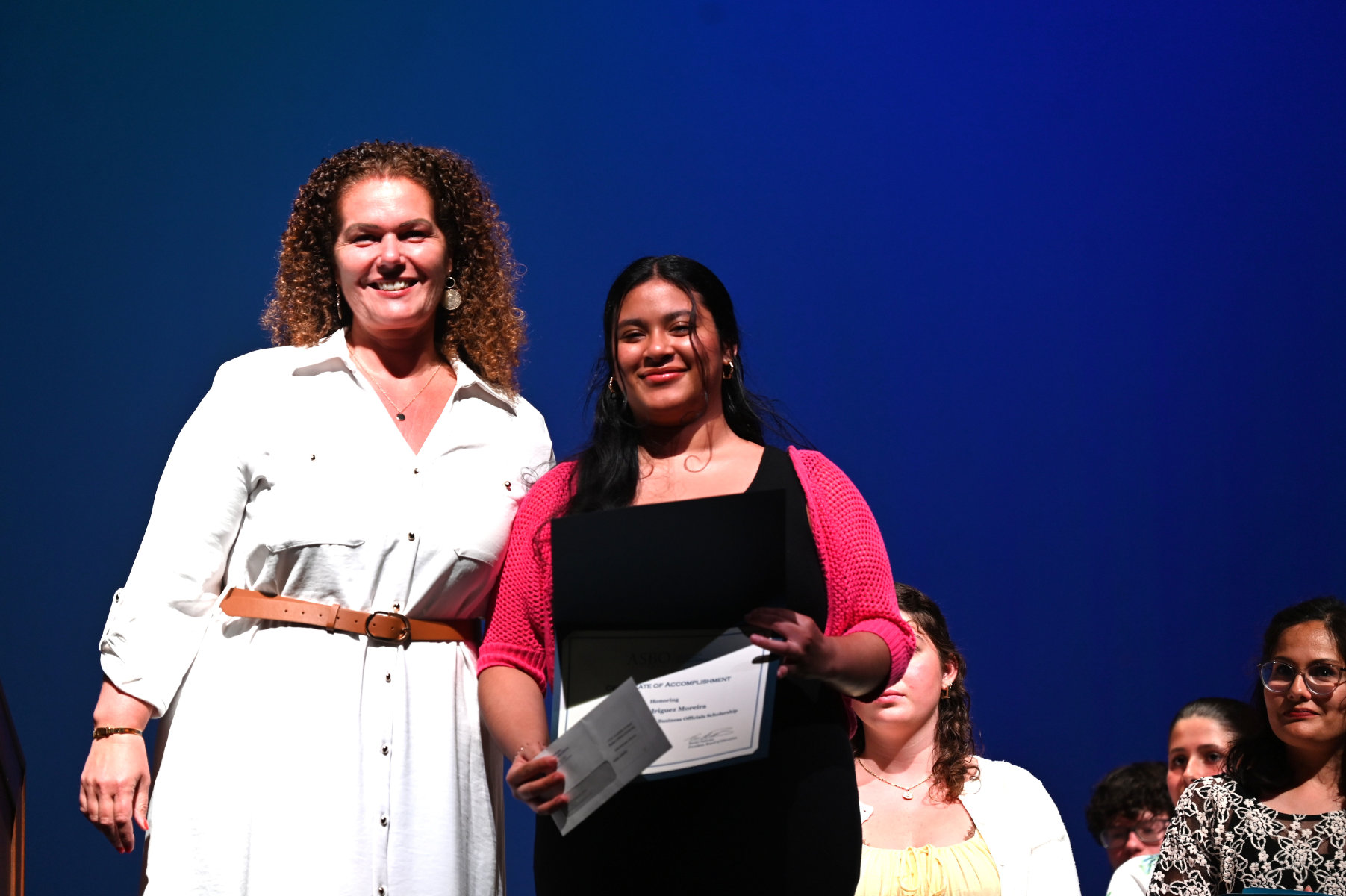 Supt. Beth McCoy with Assn. of School Business Officials award winner Sofia Rodriguez-Morieria.
