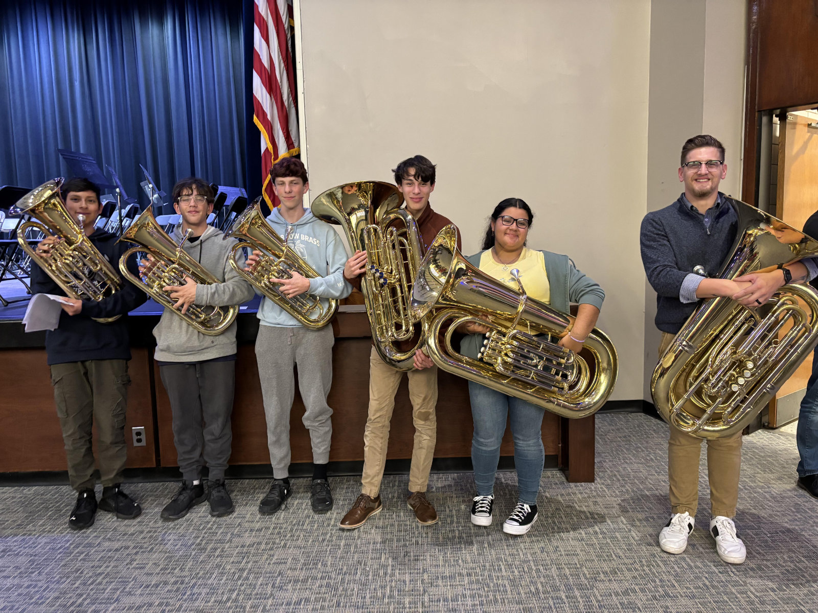 Huntington music teacher Andre Rizzuto with the district's Day of Tuba participants.   