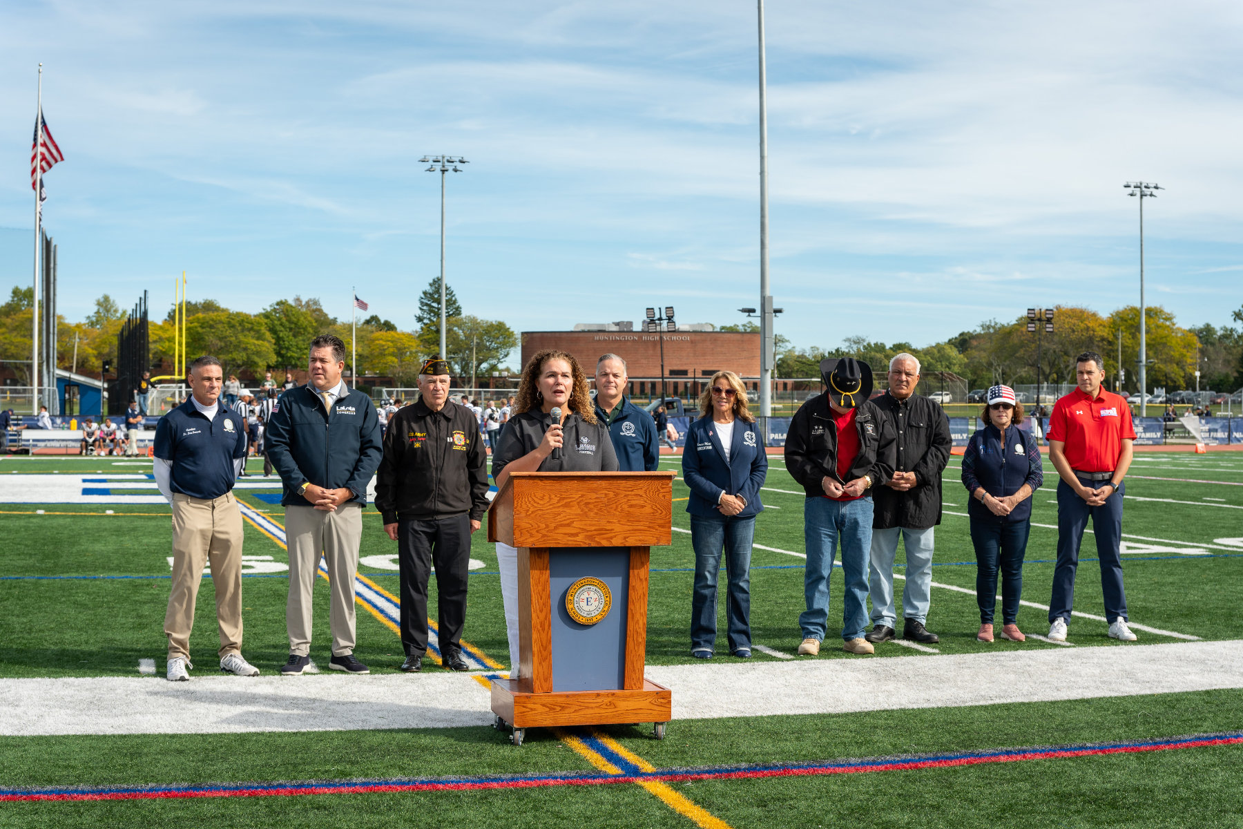  Supt. Beth McCoy address the Army vs. Navy crowd. (Darin Reed photo.)  