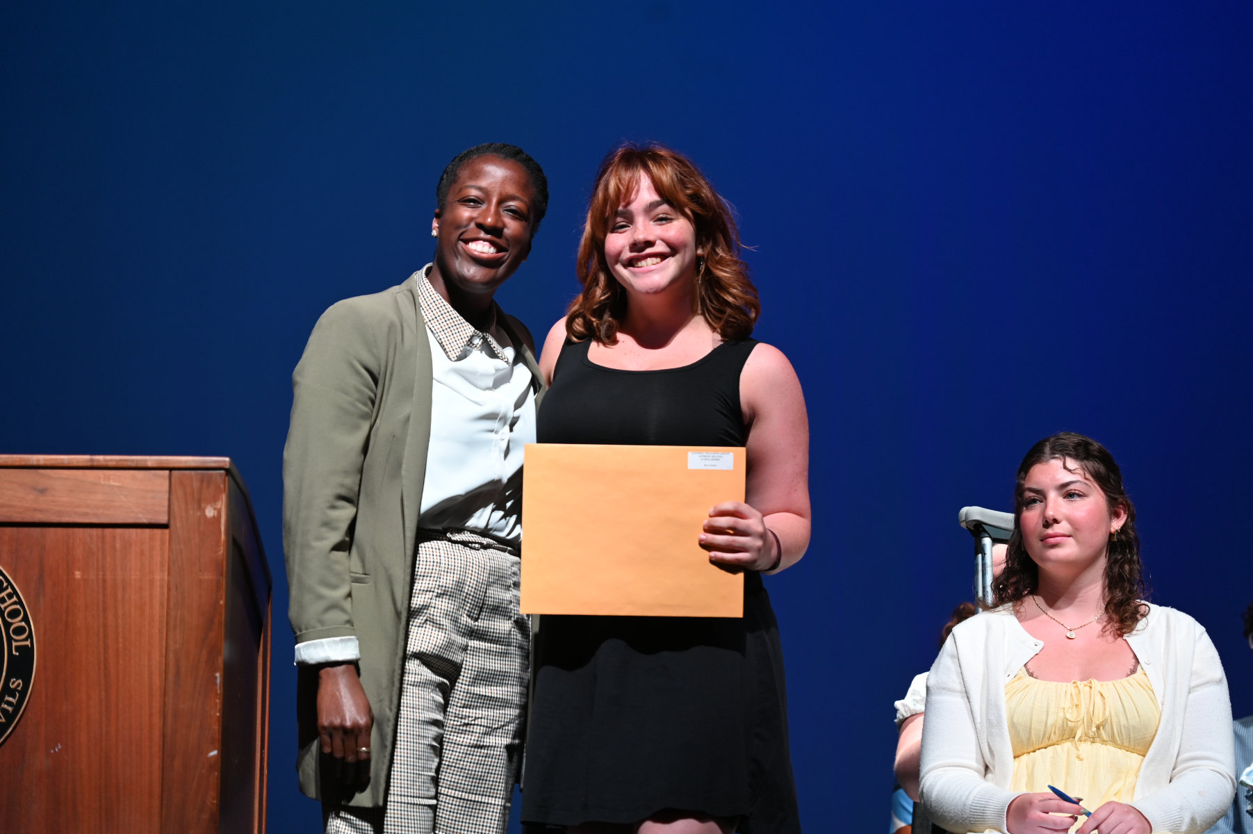  School counselor Daphne Ali with Gooding Wellness scholarship winner Kyra Scott   