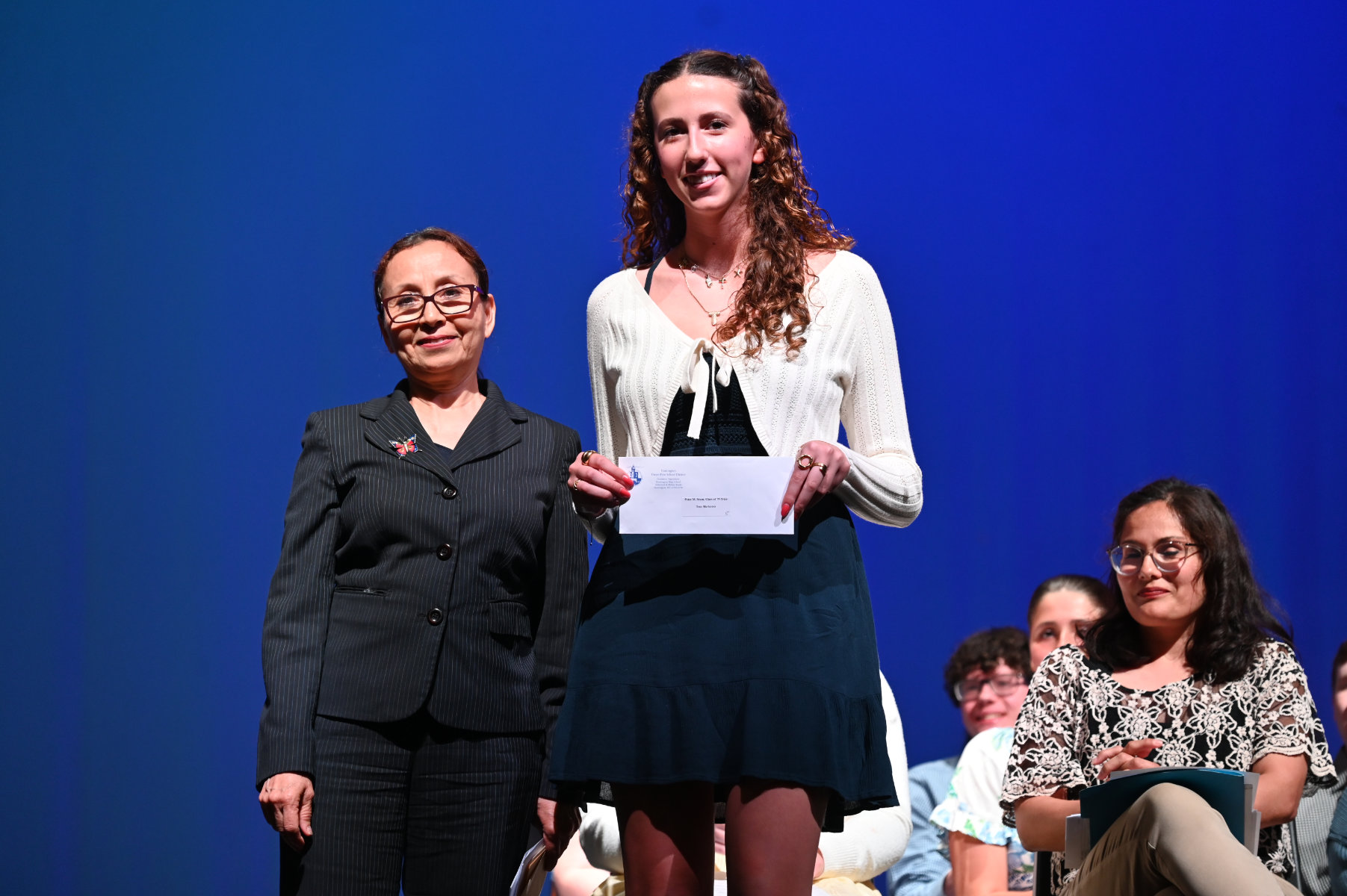  Teacher Rosario Lorenzana with Peter Steen Memorial Prize Award recipient Tess Markotsis   