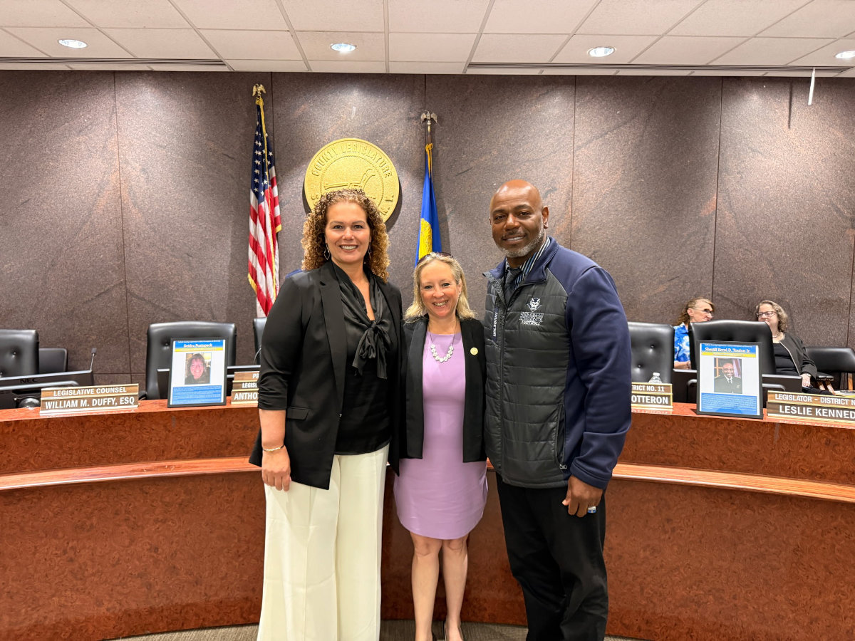  Ron Wilson with Huntington Superintendent Beth McCoy and Legislator Rebecca Sanin   