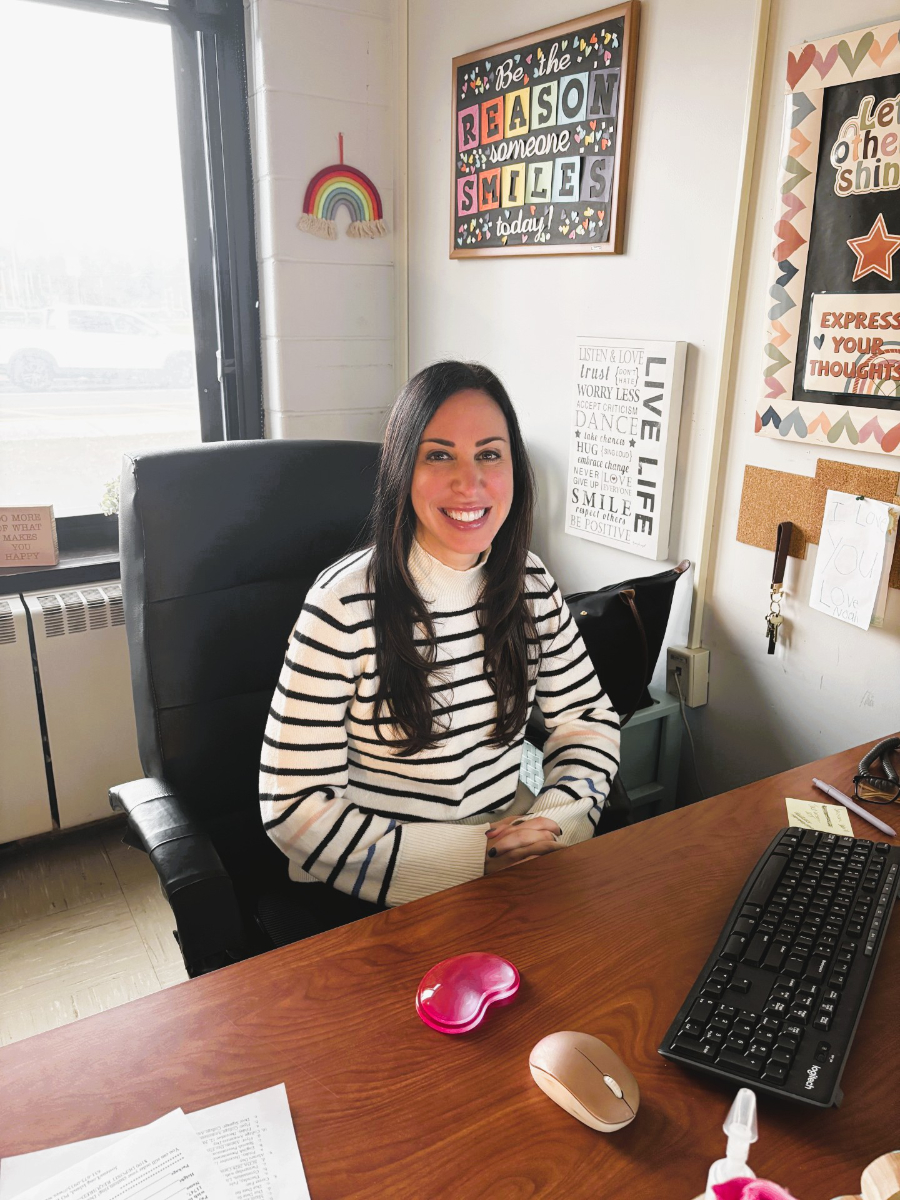  School counselor Lauren Brunoni behind her desk at Huntington High School.   