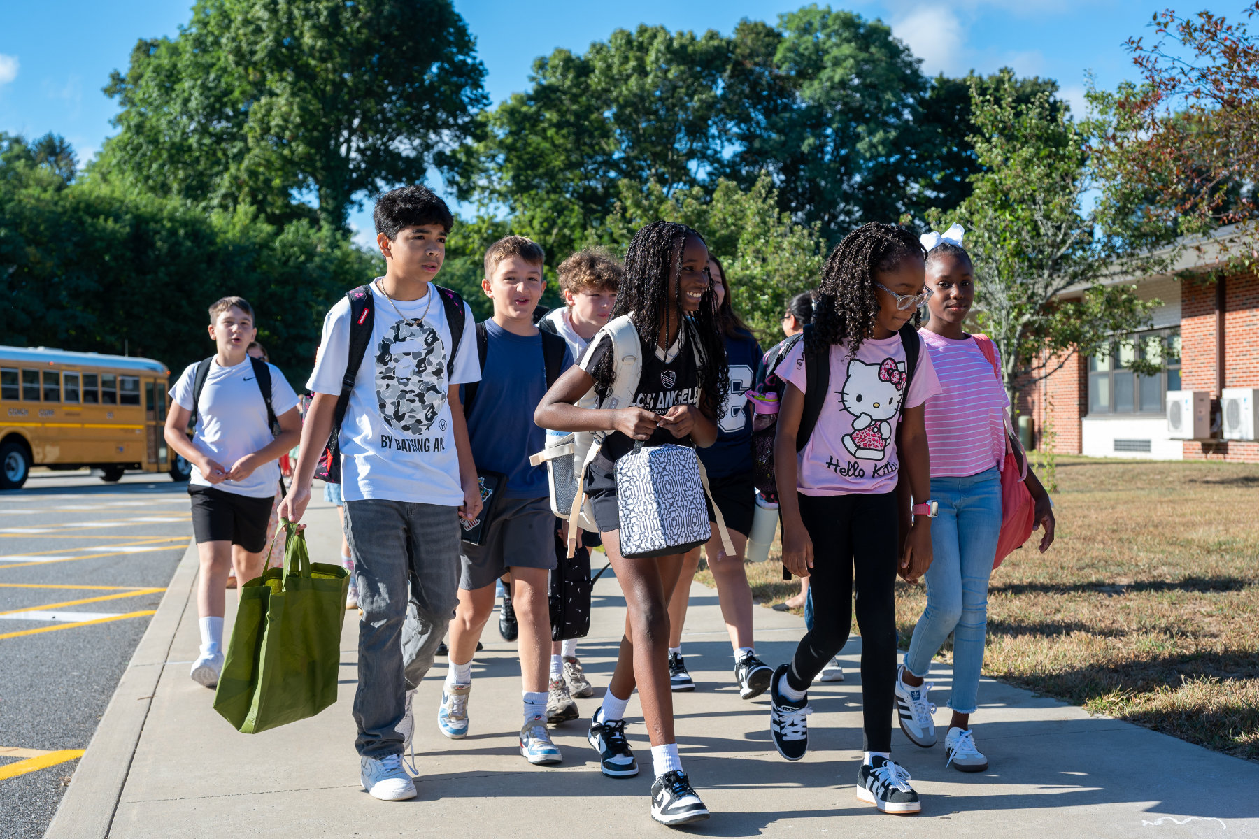  Woodhull Intermediate School students on the first day of school last September. (Darin Reed photo.)  