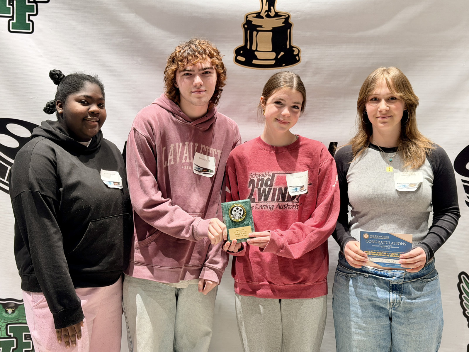  Huntington filmmakers with their awards at the Locust Valley Film Festival.  